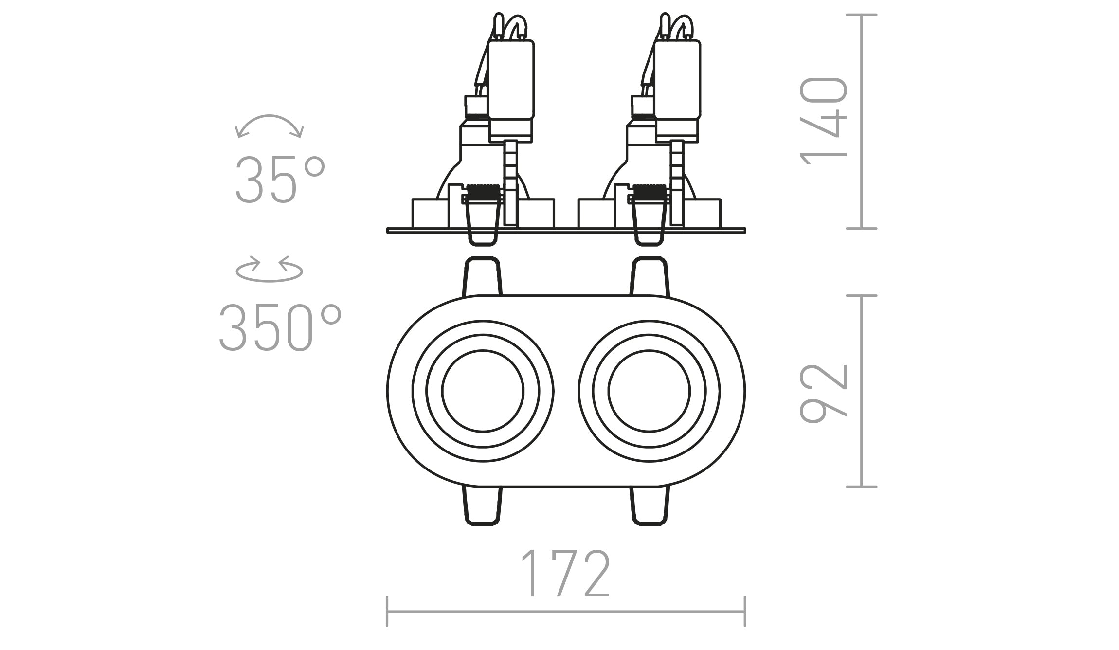BIZZ II verstelbare plafondlamp lamp - Product sketch