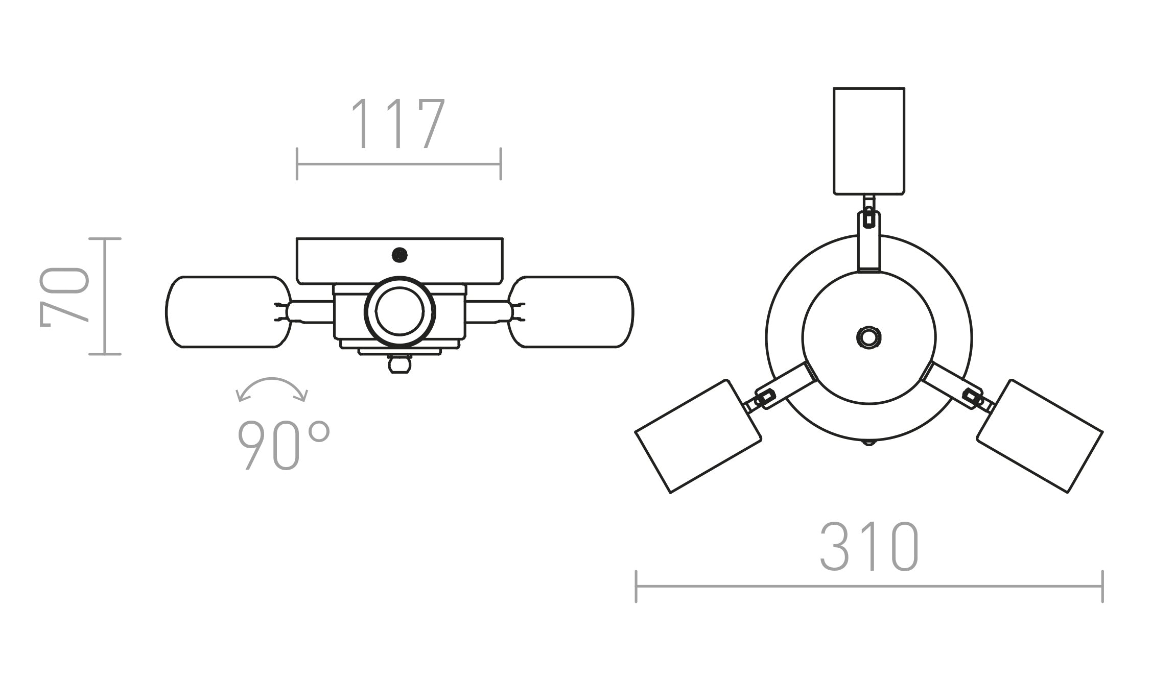 POSTE stropna na osnovi lampa - Product sketch