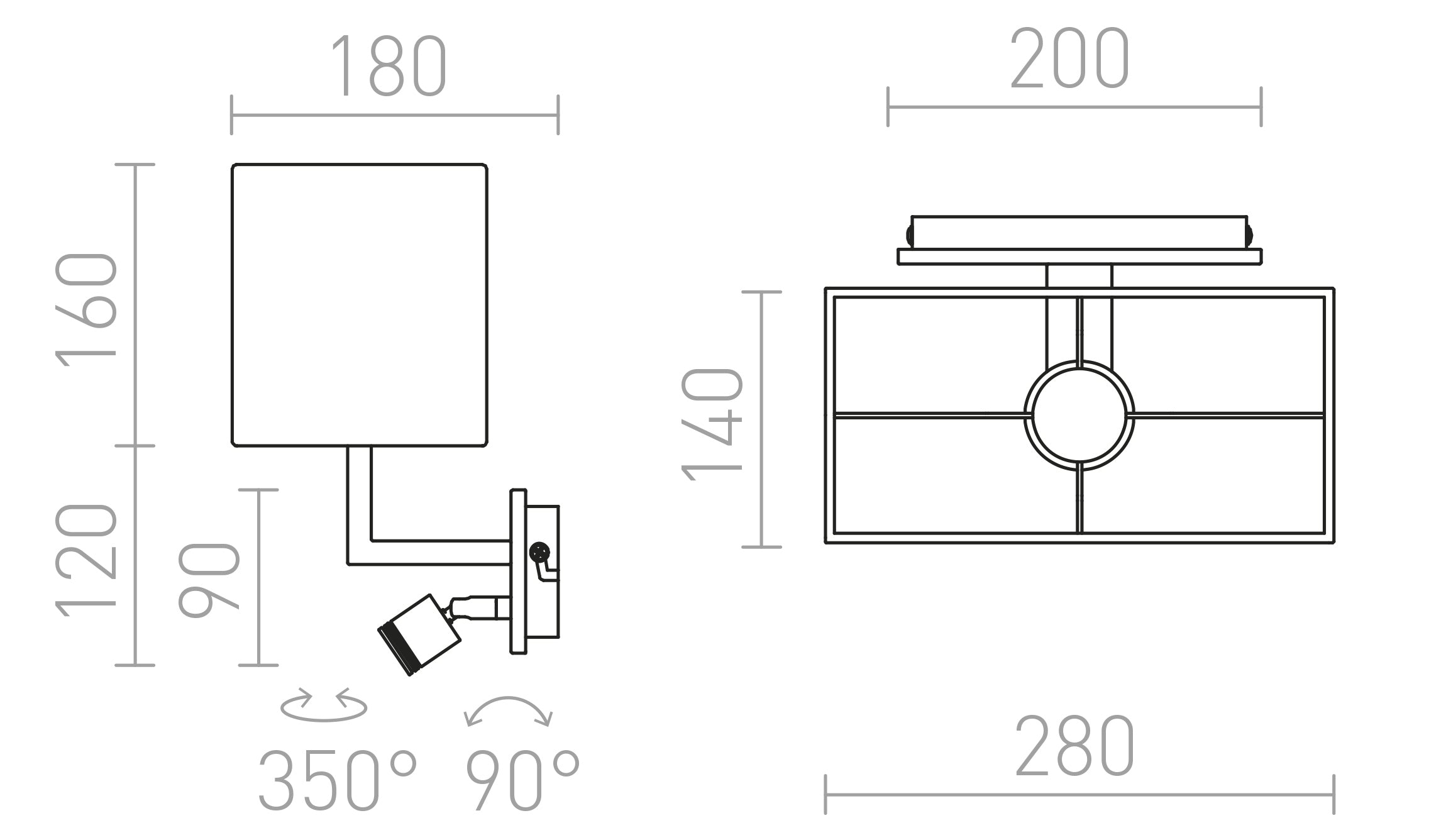 PLAZA zidna s LED - Product sketch