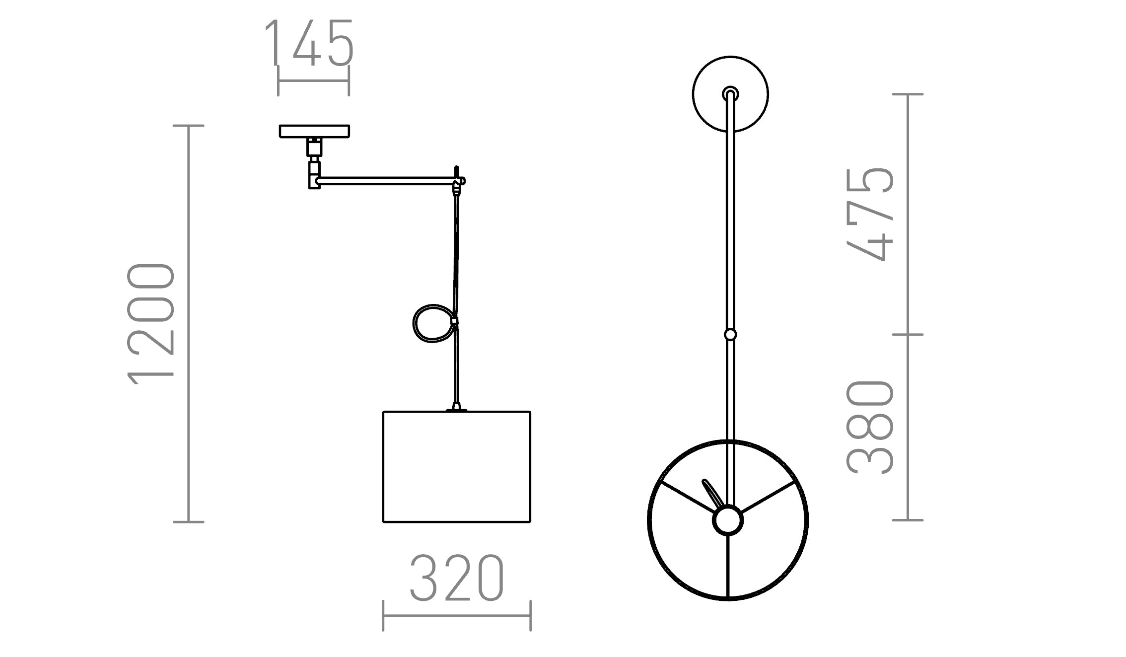 BROADWAY pendant on an arm - Product sketch