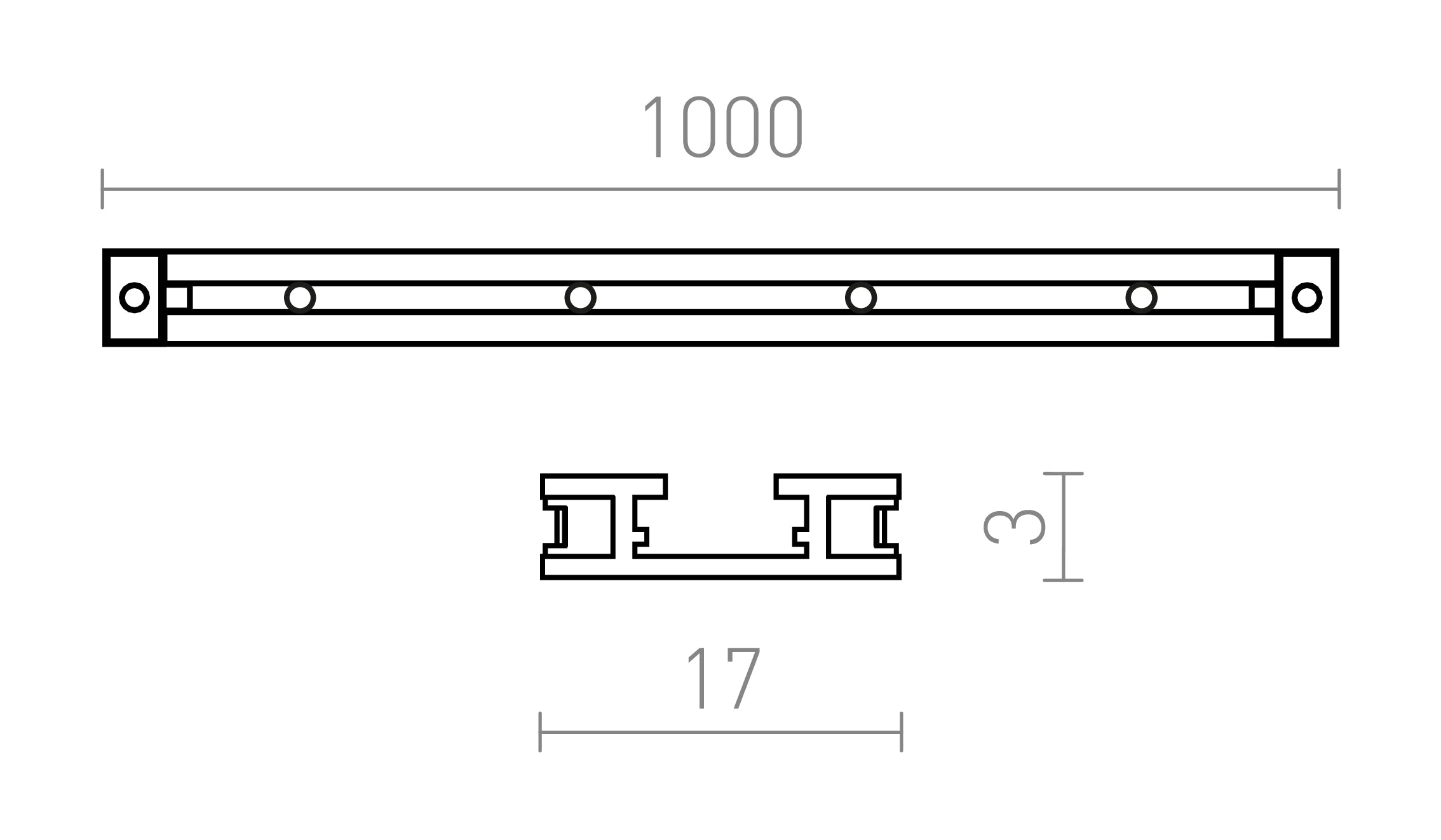 VEGA 1m skena lampa - Product sketch