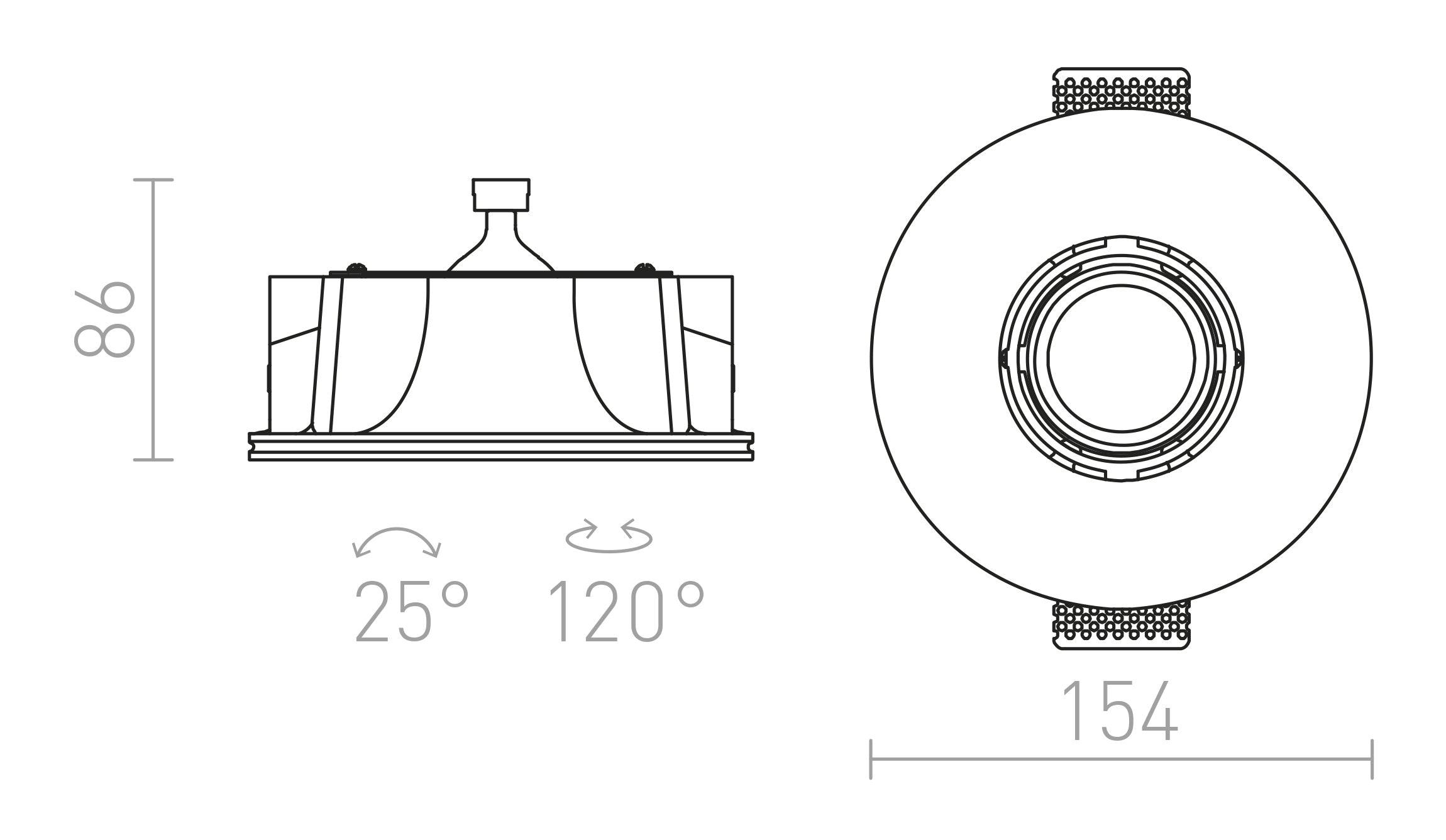 DINGO S verstelbare verzonken plafondlamp lamp - Product sketch