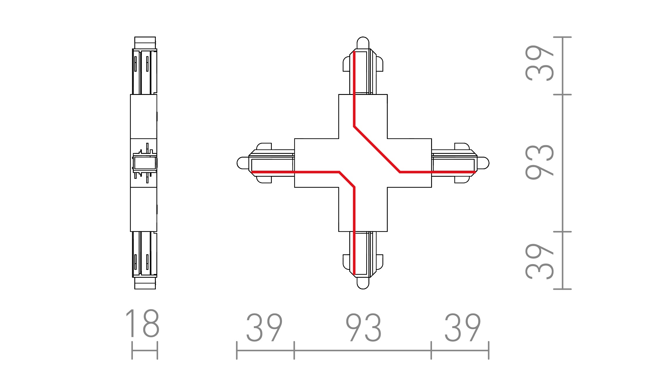 X KOPPELSTUK VOOR 1F. STROOMRAIL - Product sketch