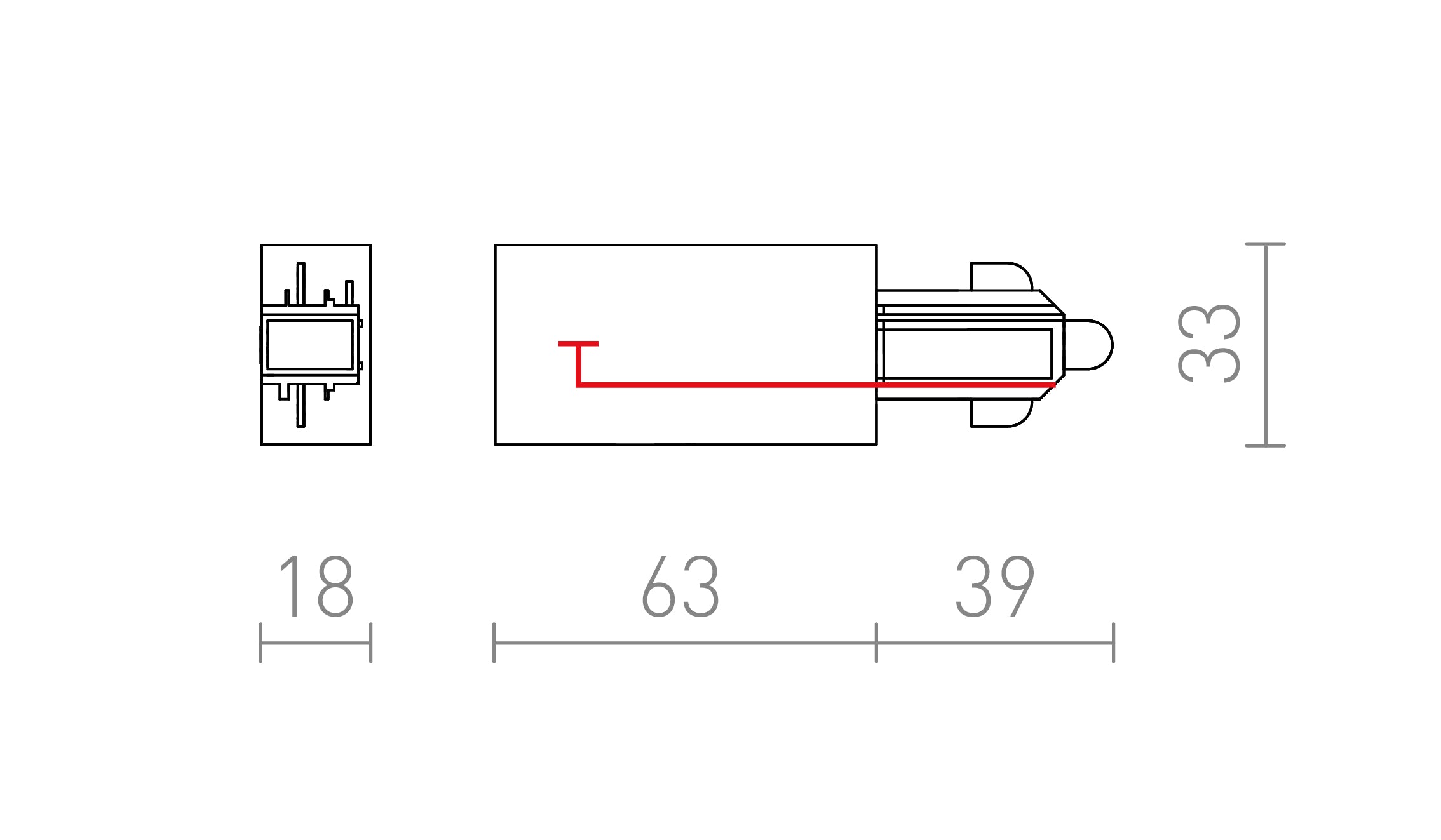 STROOMVOORZIENING KOPPELSTUK VOOR 1F. STROOMRAIL (LINKS) - Product sketch
