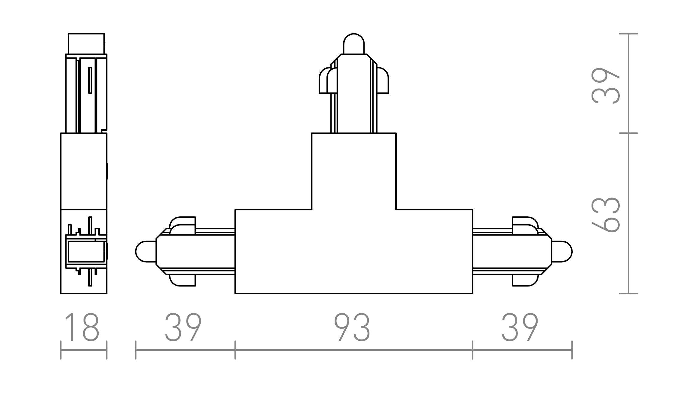 T KOPPELSTUK VOOR 1F. STROOMRAIL (RECHTS) - Product sketch