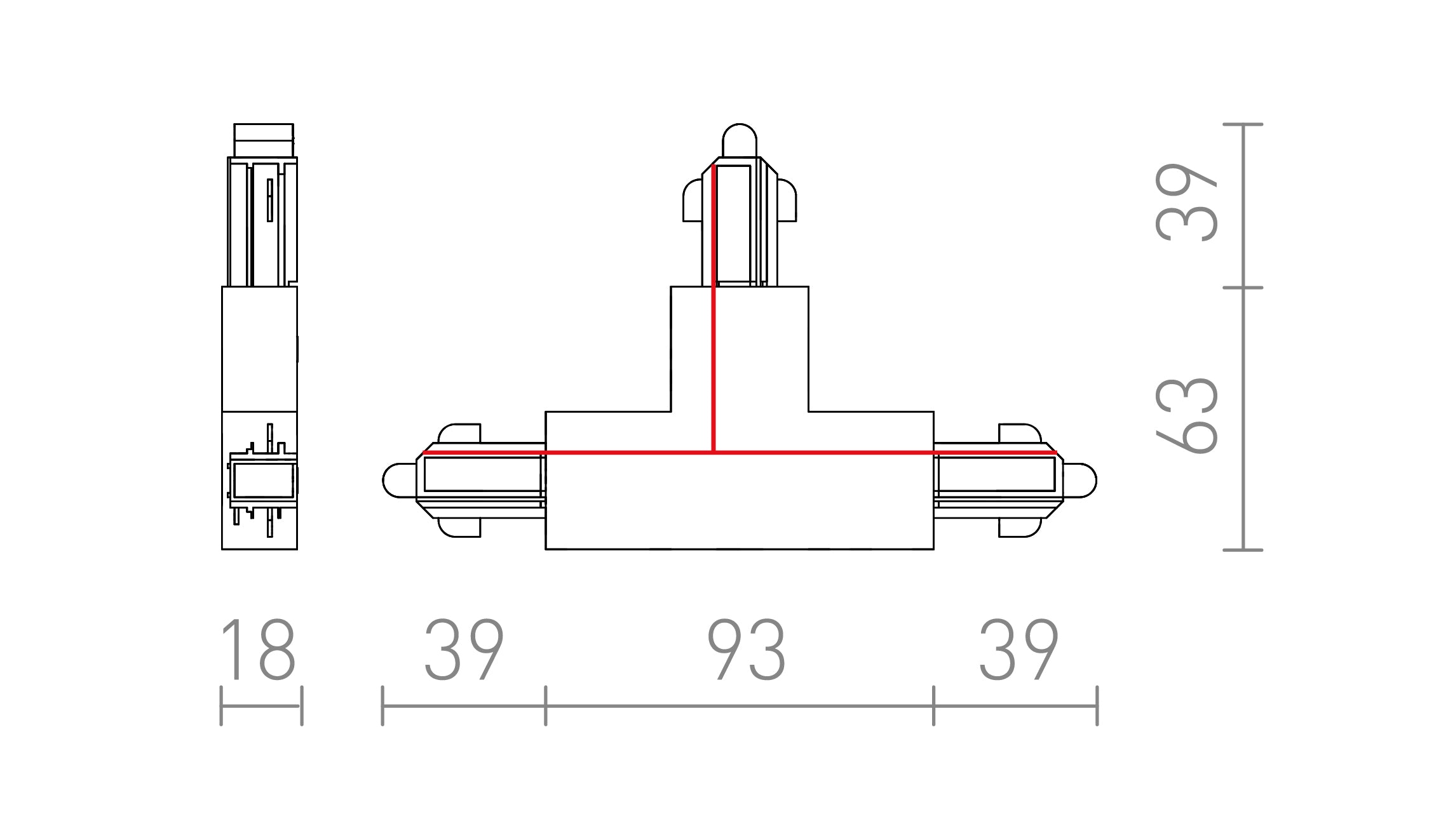 T KOPPELSTUK VOOR 1F. STROOMRAIL (RECHTS) - Product sketch