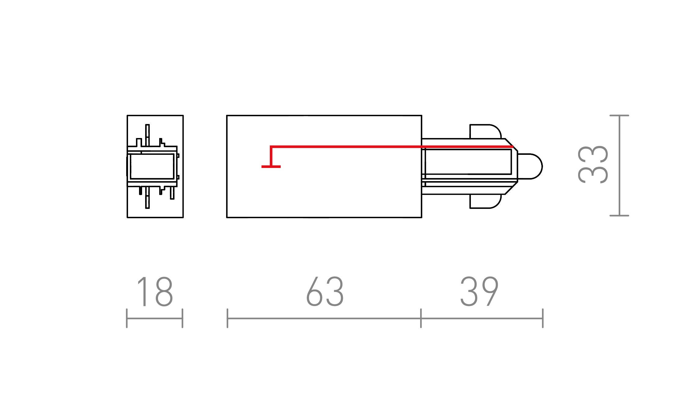 STROOMVOORZIENING KOPPELSTUK VOOR 1F. STROOM RAIL (RECHTS) - Product sketch