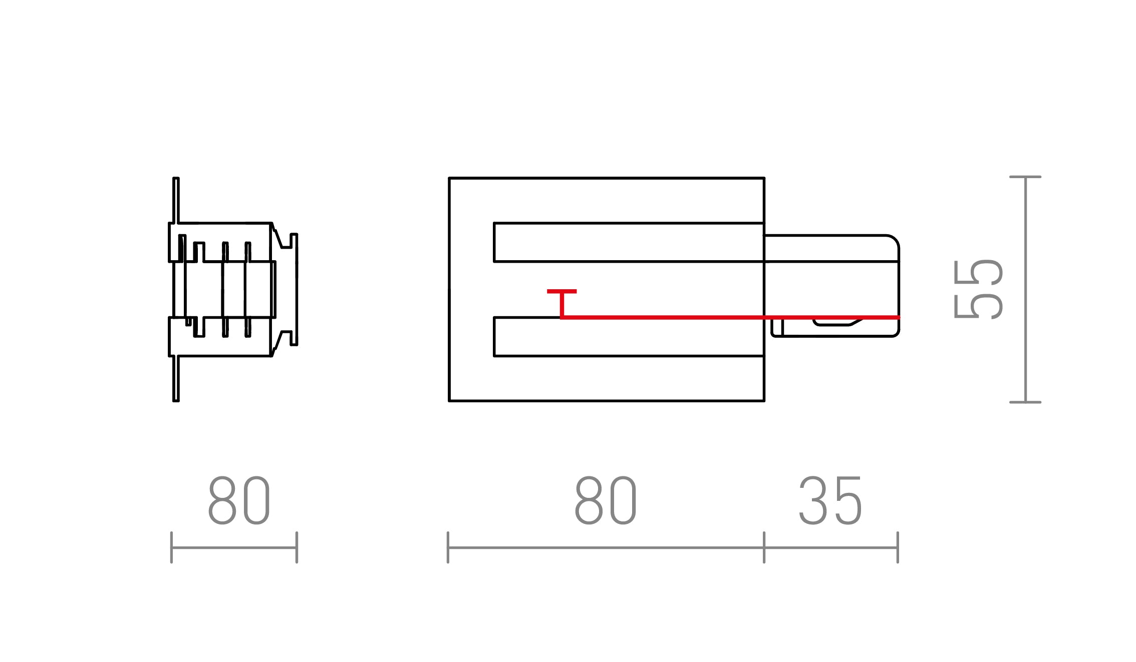 EUTRAC STROOMVOORZIENING (LINKS) VOOR INBOUW STRIP - Product sketch