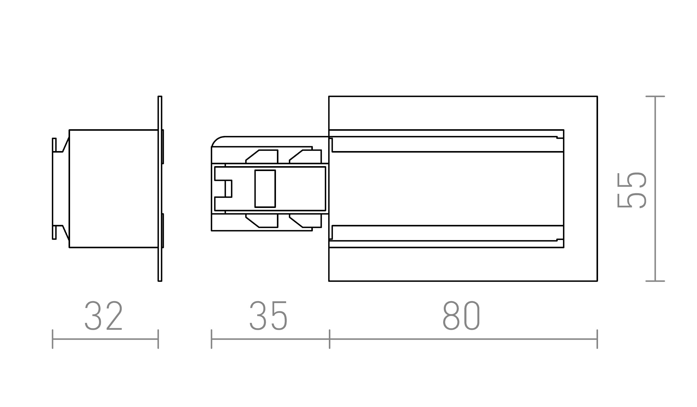 EUTRAC STROOMVOORZIENING (LINKS) VOOR INBOUW STRIP - Product sketch