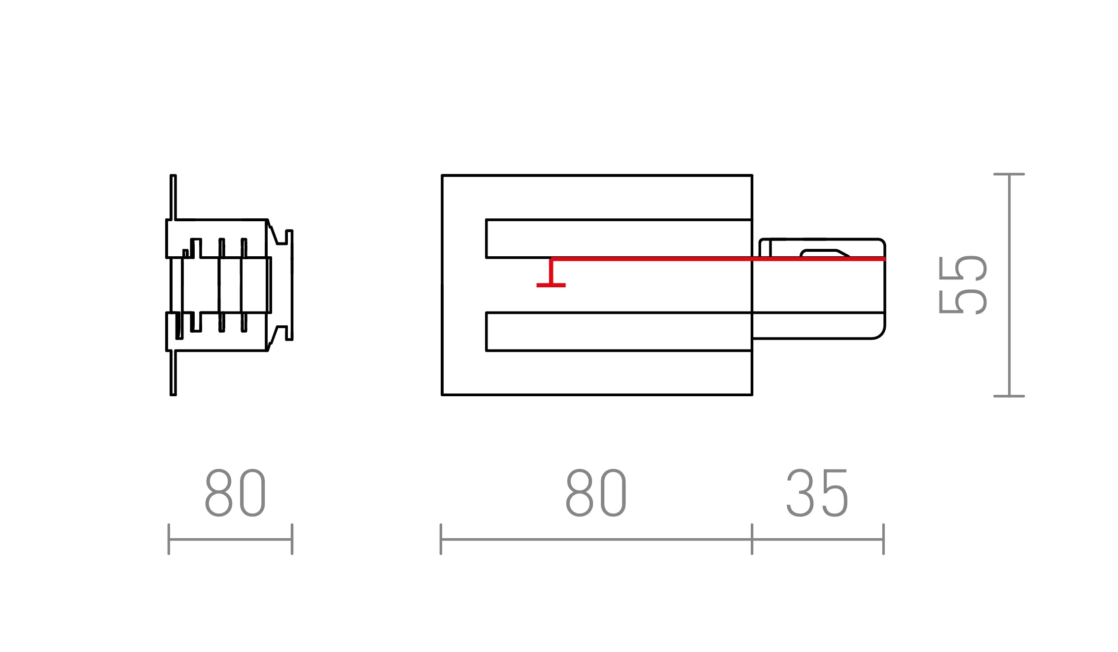 EUTRAC STROOMVOORZIENING (RECHTS) VOOR INBOUW STRIP - Product sketch