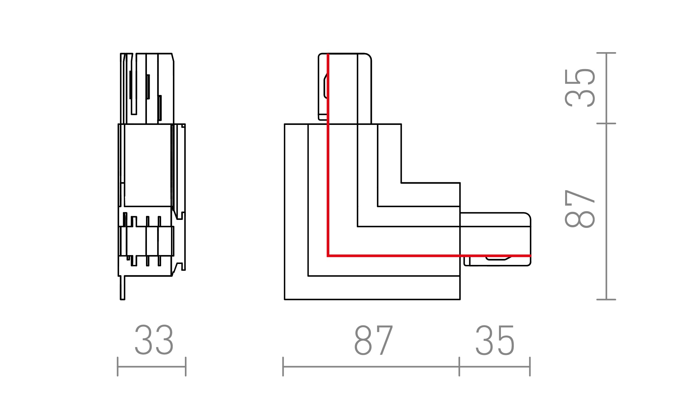 EUTRAC L KOPPELSTUK (UIT) VOOR INBOUW STRIP - Product sketch